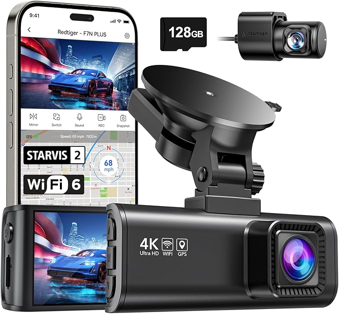71eXAGbsOjL._AC_SX679_ REDTIGER 4K Dash Cam Front Rear, STARVIS 2 Sensor, Free Card Included - Image 1