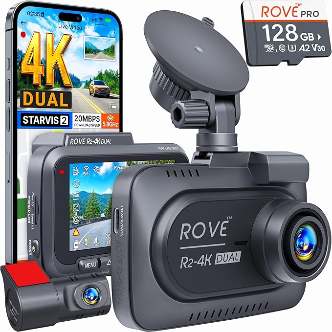 81gJzoR2uBL._AC_SX679_ ROVE R2-4K DUAL Dash Cam Front and Rear - Image 1